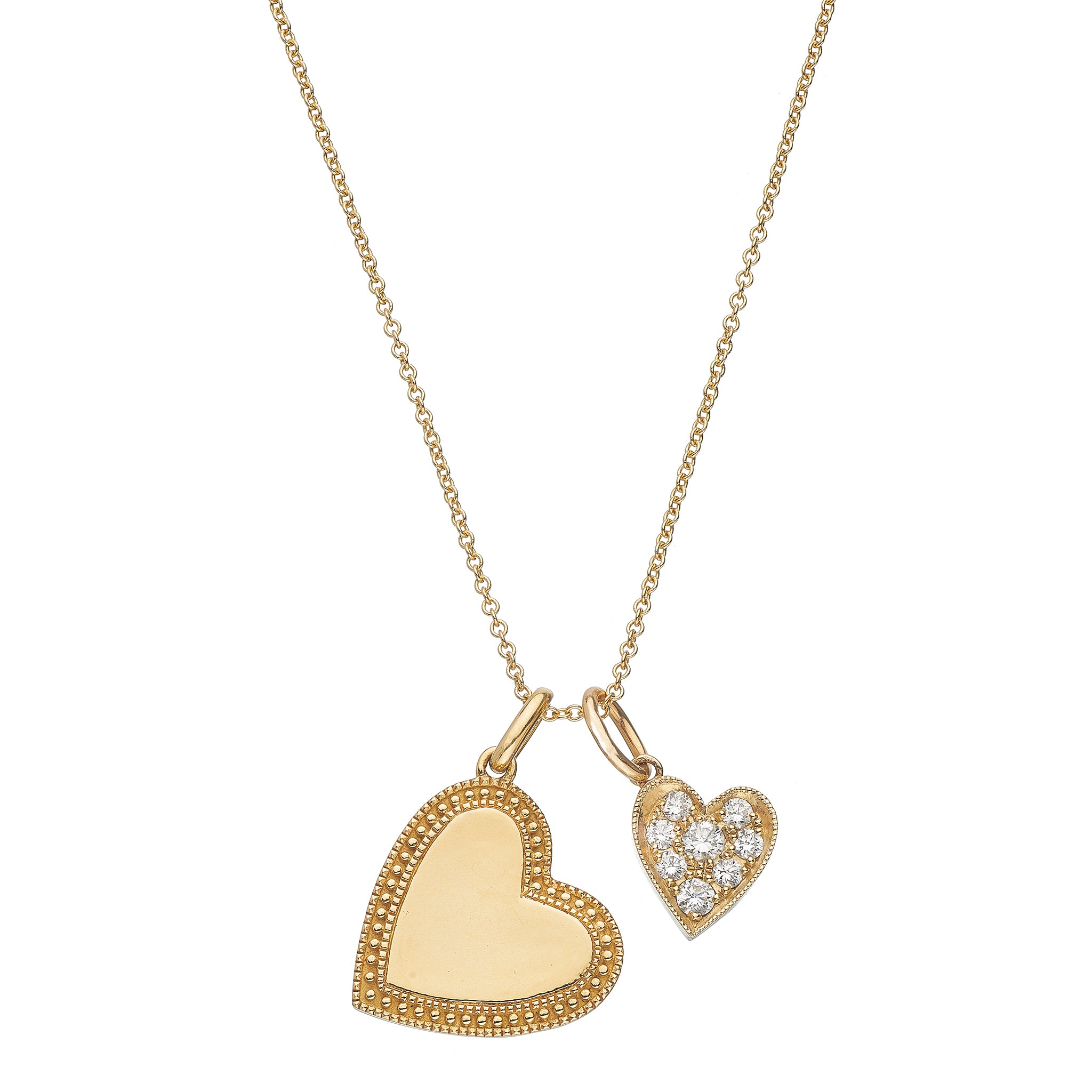 P.S. Yellow Gold Heart Charms on Oval Link Chain