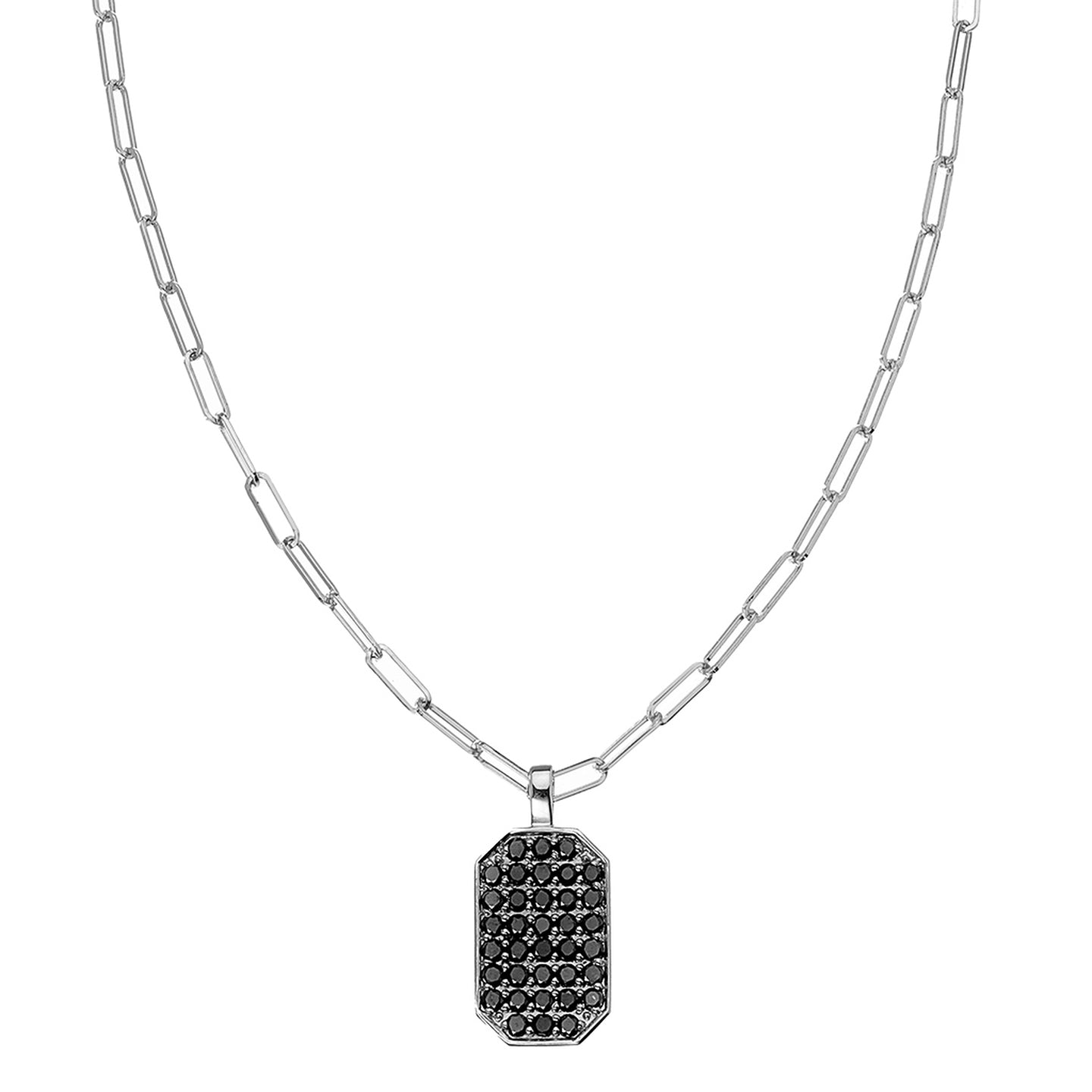 P.S. Large Black Diamond White Gold Tag Necklace